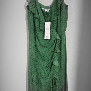 Veronica Beard Green Floral Ruffle Midi Dress